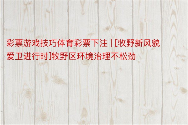 彩票游戏技巧体育彩票下注 | [牧野新风貌 爱卫进行时]牧野区环境治理不松劲
