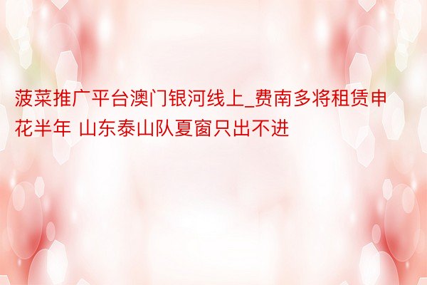 菠菜推广平台澳门银河线上_费南多将租赁申花半年 山东泰山队夏窗只出不进
