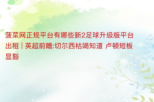 菠菜网正规平台有哪些新2足球升级版平台出租 | 英超前瞻:切尔西枯竭知道 卢顿短板显豁