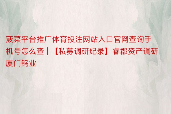 菠菜平台推广体育投注网站入口官网查询手机号怎么查 | 【私募调研纪录】睿郡资产调研厦门钨业